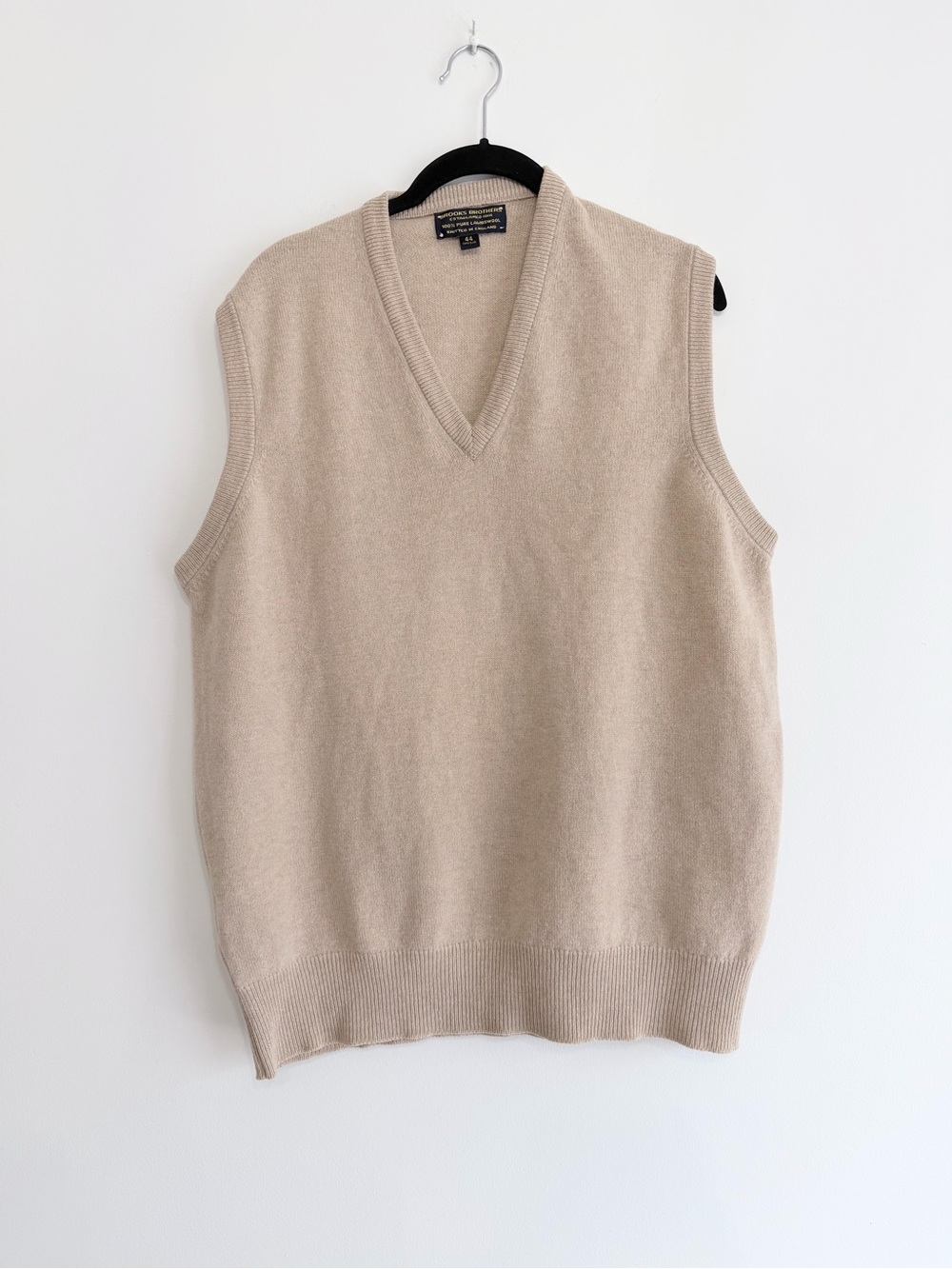 VintageBrooks Brothers 100% Lambswool Made in England Beige V-Neck Sweater Vest